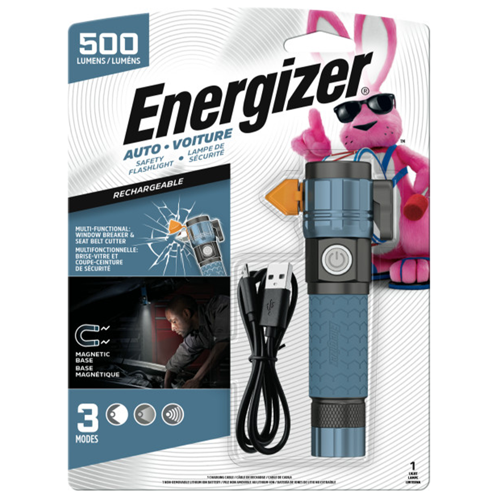 Energizer Metal Rechargeable Automotive Flashlight, 500 Lumens