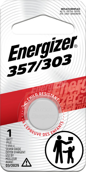 Energizer 357/303 Batteries (1 Pack), 1.5V Silver Oxide Button Cell Batteries