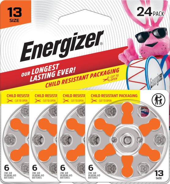 Energizer Hearing Aid Batteries Size 13, Orange Tab, 24 Pack