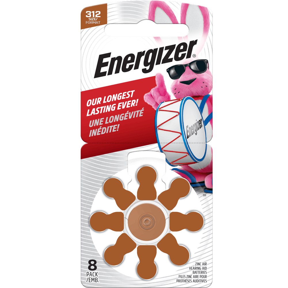Energizer Hearing Aid Batteries Size 312, Brown Tab