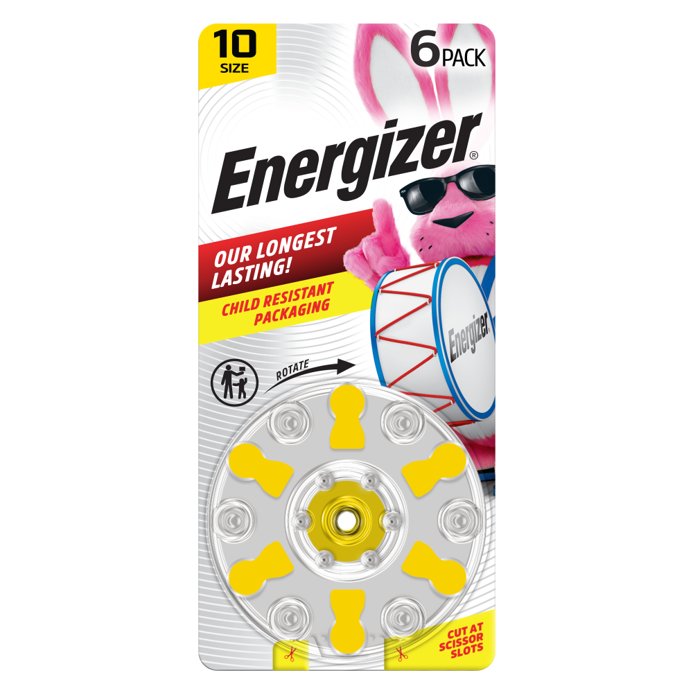 Energizer Hearing Aid Batteries Size 10, Yellow Tab