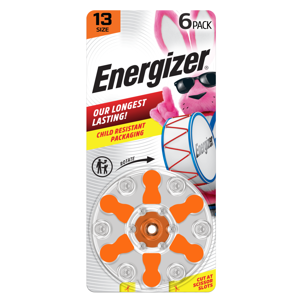 Energizer Hearing Aid Batteries Size 13, Orange Tab