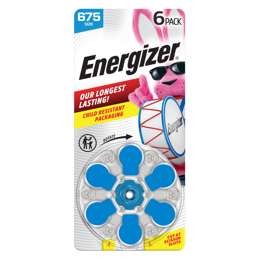 Energizer Hearing Aid Batteries Size 675, Blue Tab