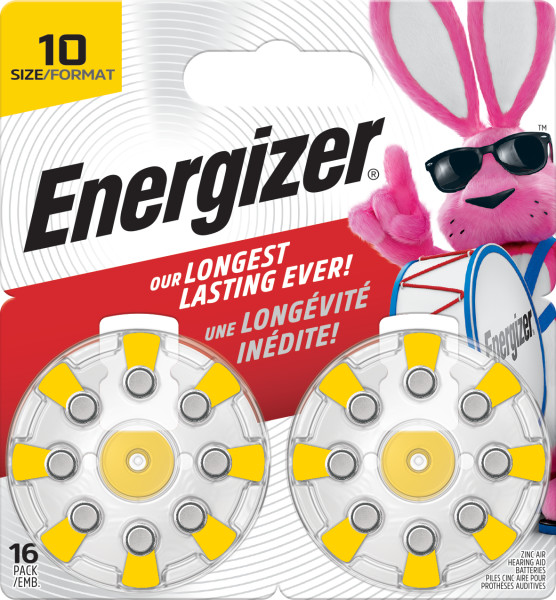 Energizer Hearing Aid Batteries Size 10, Yellow Tab, 16 Pack