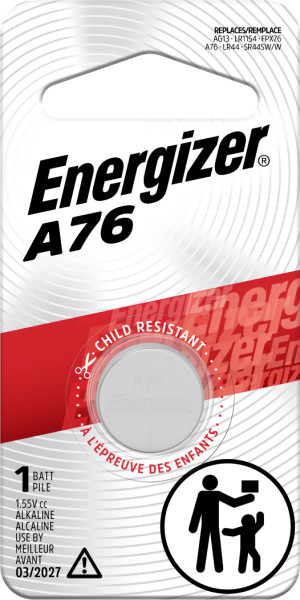 Energizer A76 Batteries (1 Pack), 1.5V Miniature Alkaline Button Batteries