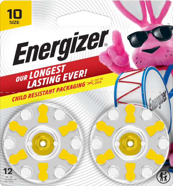 Energizer Hearing Aid Batteries Size 10, Yellow Tab, 12 Pack