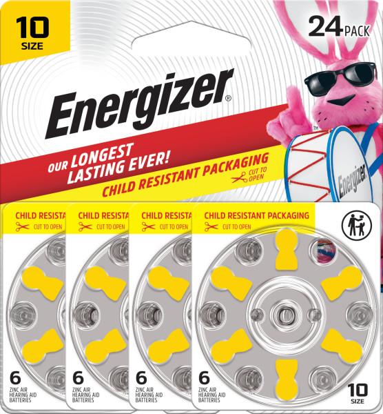 Energizer Hearing Aid Batteries Size 10, Yellow Tab, 24 Pack