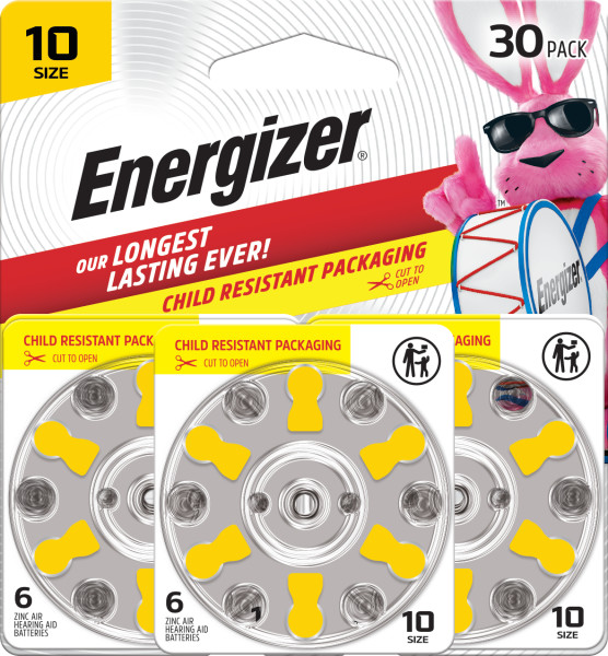 Energizer Hearing Aid Batteries Size 10, Yellow Tab, 30 Pack