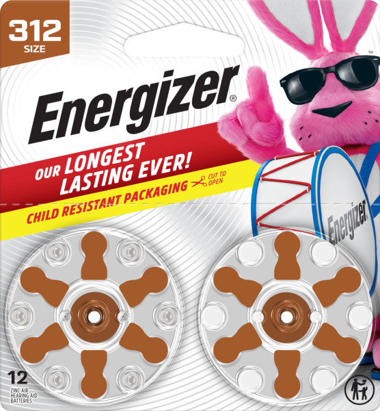 Energizer Hearing Aid Batteries Size 312, Brown Tab, 12 Pack
