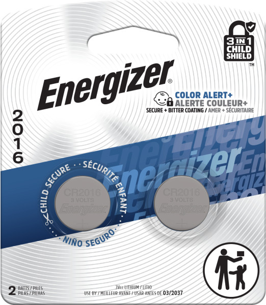 Energizer 2016 Batteries (2 Pack), 3V Lithium Coin Batteries